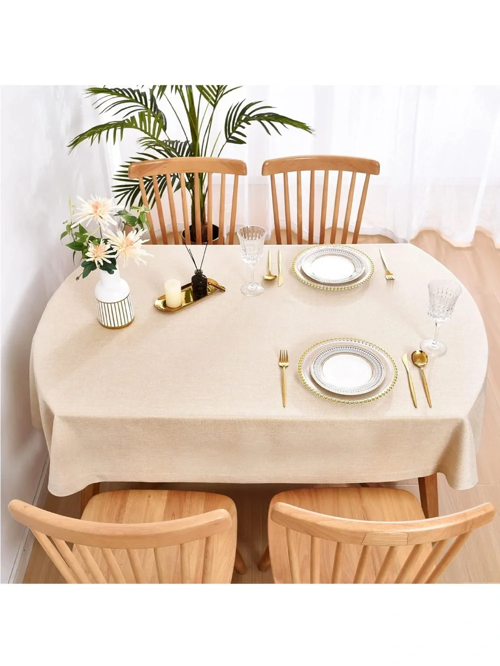NEW Wolkemer Faux Linen Oval Tablecloth. Heavy Duty. Wrinkle Resistant